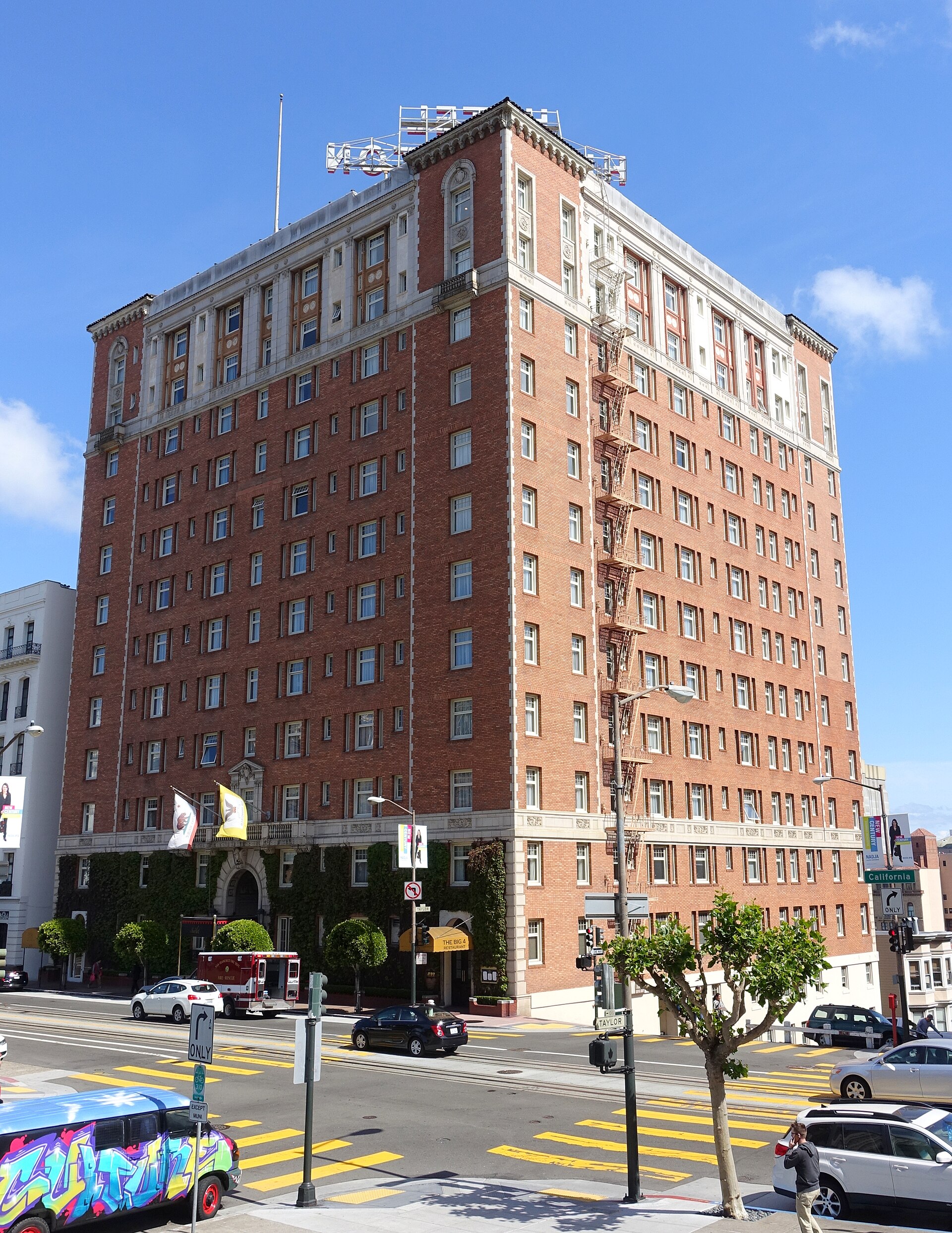 Brick exterior of The Huntington Hotel on Nob Hill