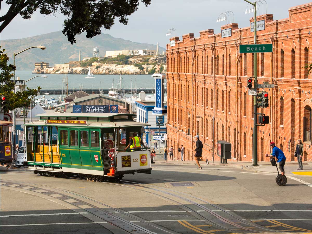 Historic brick exterior of Argonaut Hotel at Fisherman's Wharf