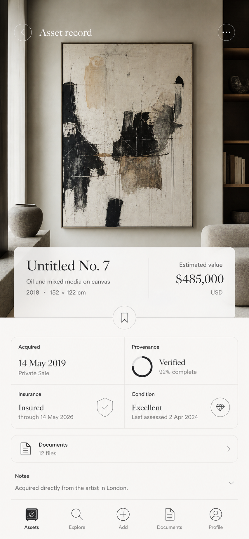 VaultlyAI detailed private asset record
