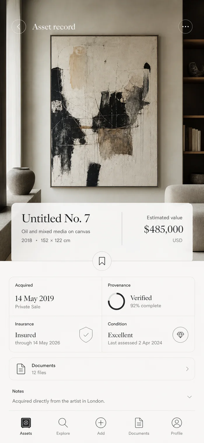 VaultlyAI detailed private asset record