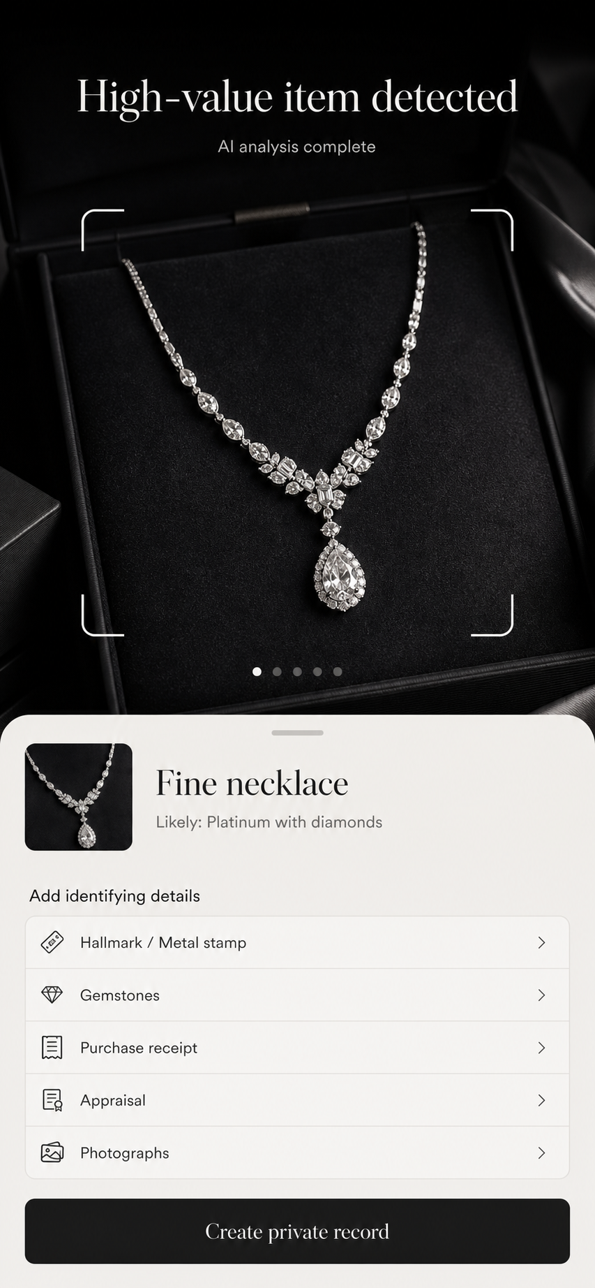 VaultlyAI detecting and documenting fine jewelry